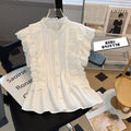 Off-Shoulder Niche Defined-Waist Elegant Lace Top Short Blouse