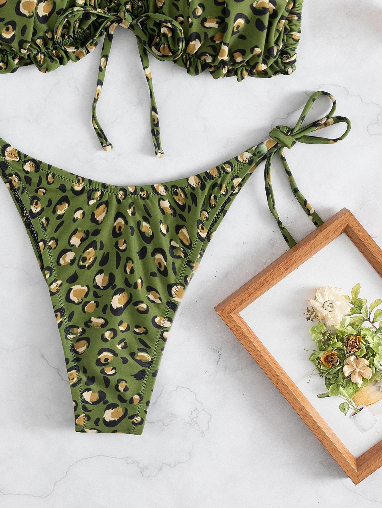 SHEIN Swim 2Pcs Leopard Print Bikini, Random Floral Print Design, Beach Vacation Summer