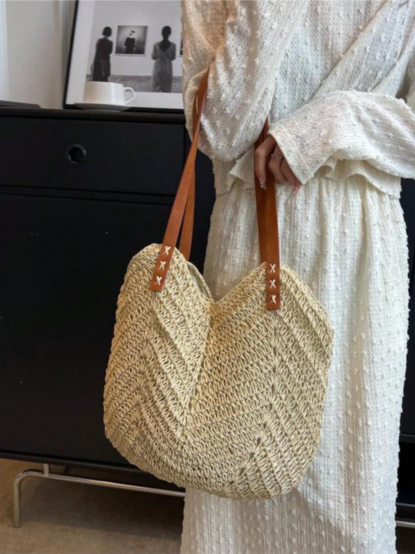 Lightweight, Casual Large Capacity, Portable Minimalist Straw Bag Double Handle Vacation Medium for Teen Girls Women College Students Perfect for College School,Outdoors, Travel, Outings,Holiday