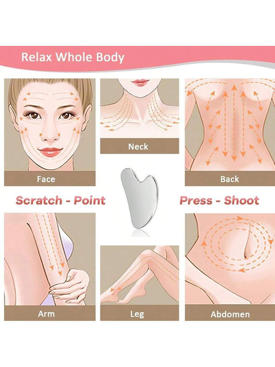 Syobaty Stainless Steel Heart-Shaped Gua Sha Tool, Mirror Finish, 304 Metal Gua Sha Plate for Back Massage at Home,Beauty,Skin Care Products,Spa,Self Care,Skin Care Tools,Face Care,Esthetician Supplies,Massage,Face Massage Tool,Face Roller