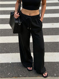 SpringSummer Womens Drawstring Straight-Leg Loose All-Match Casual Pants