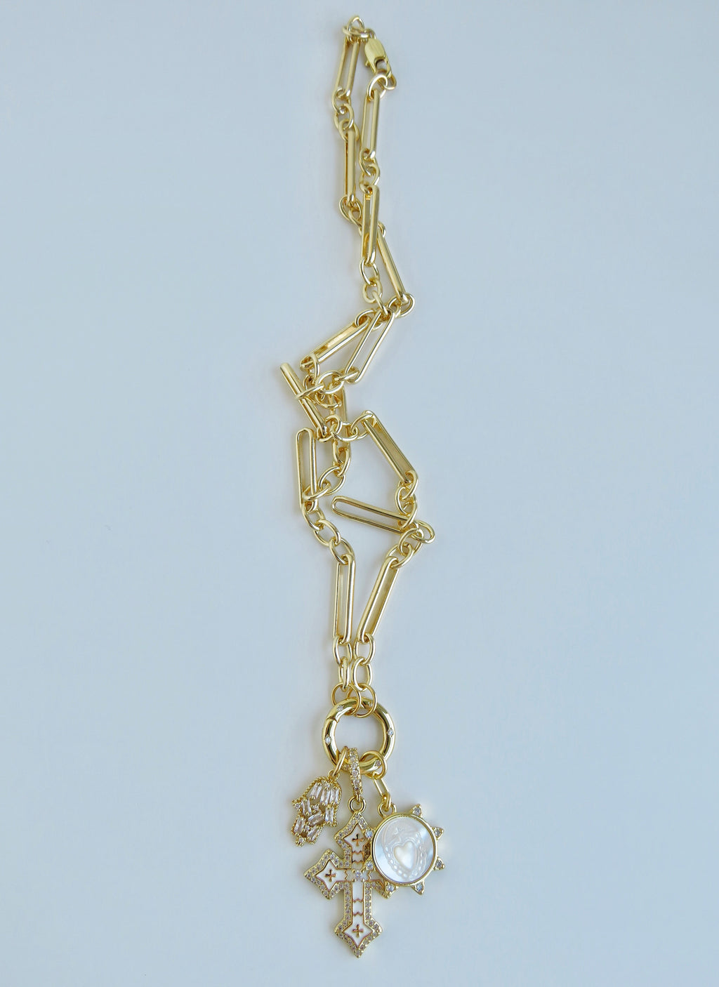 Love. Protection & Blessings of Goodness Charm Cluster Necklace - Figaro Link