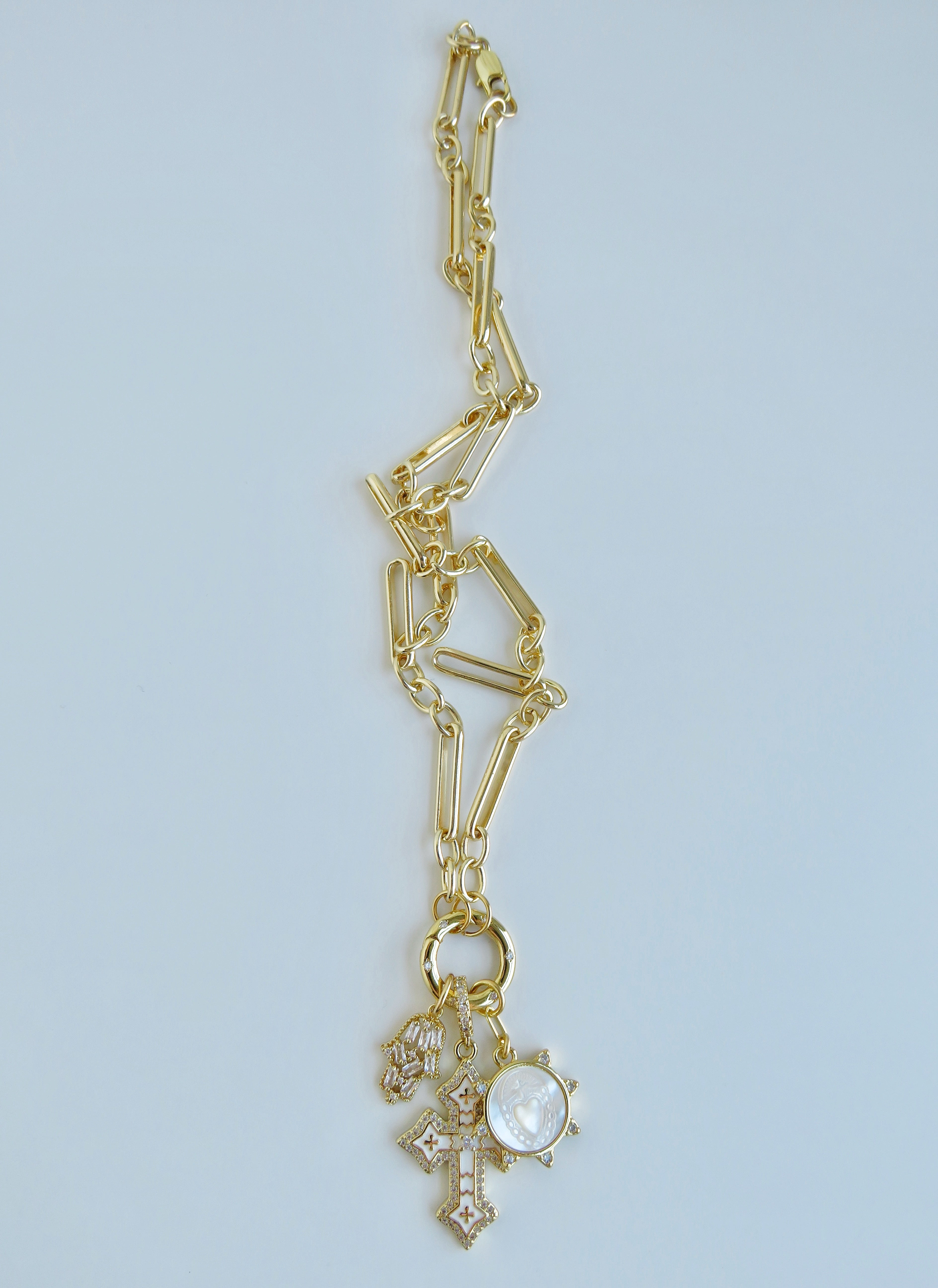 Love. Protection & Blessings of Goodness Charm Cluster Necklace - Figaro Link