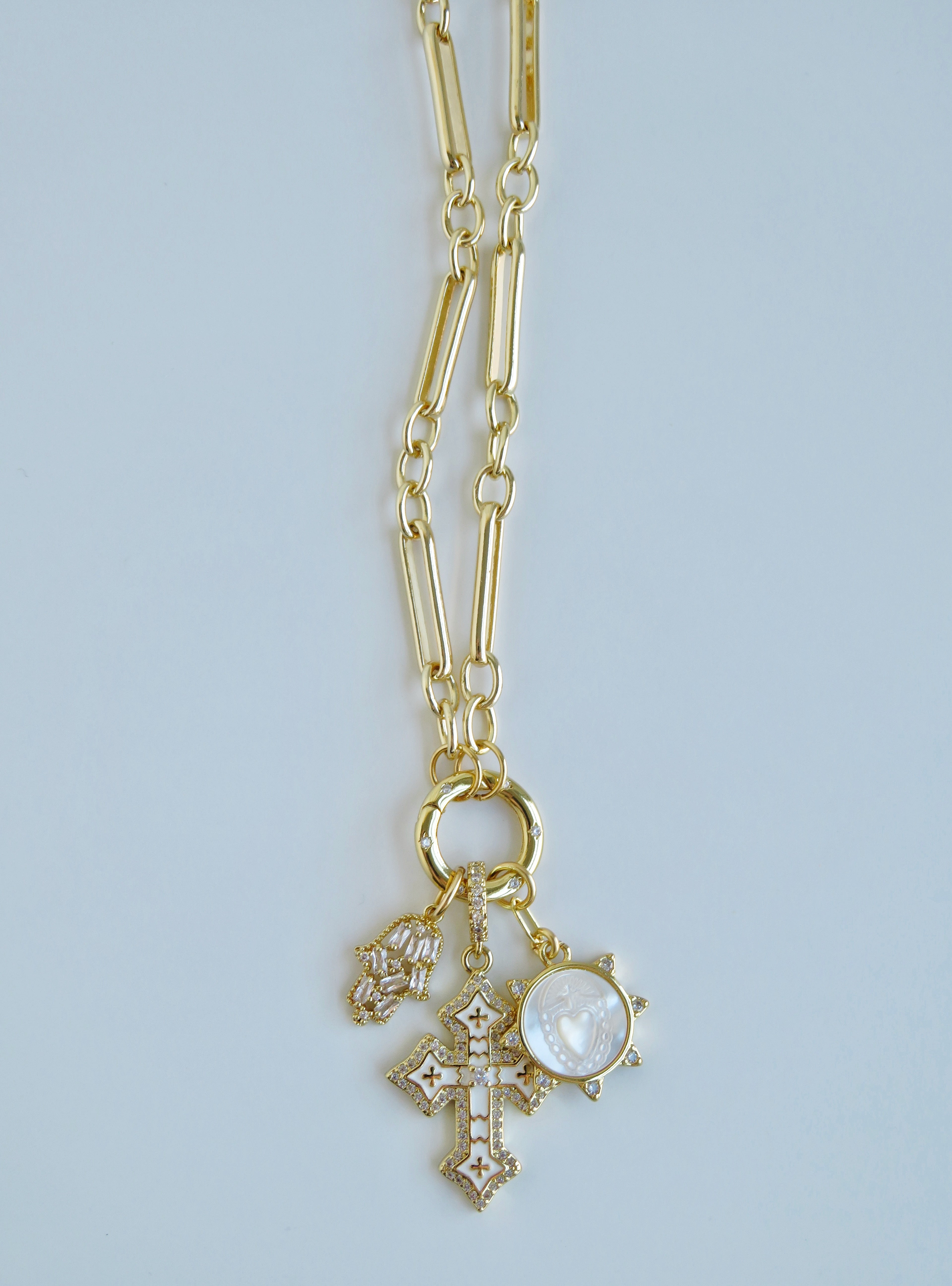 Love. Protection & Blessings of Goodness Charm Cluster Necklace - Figaro Link