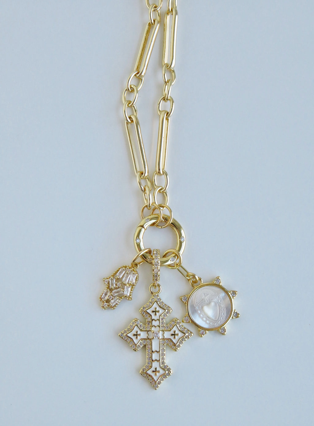 Love. Protection & Blessings of Goodness Charm Cluster Necklace - Figaro Link