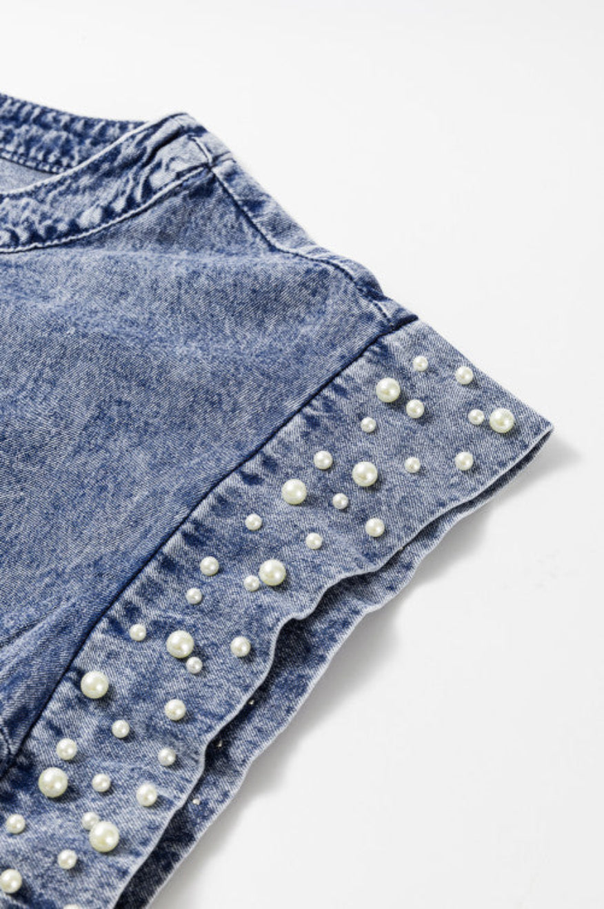 Pearl Embellished Denim Top