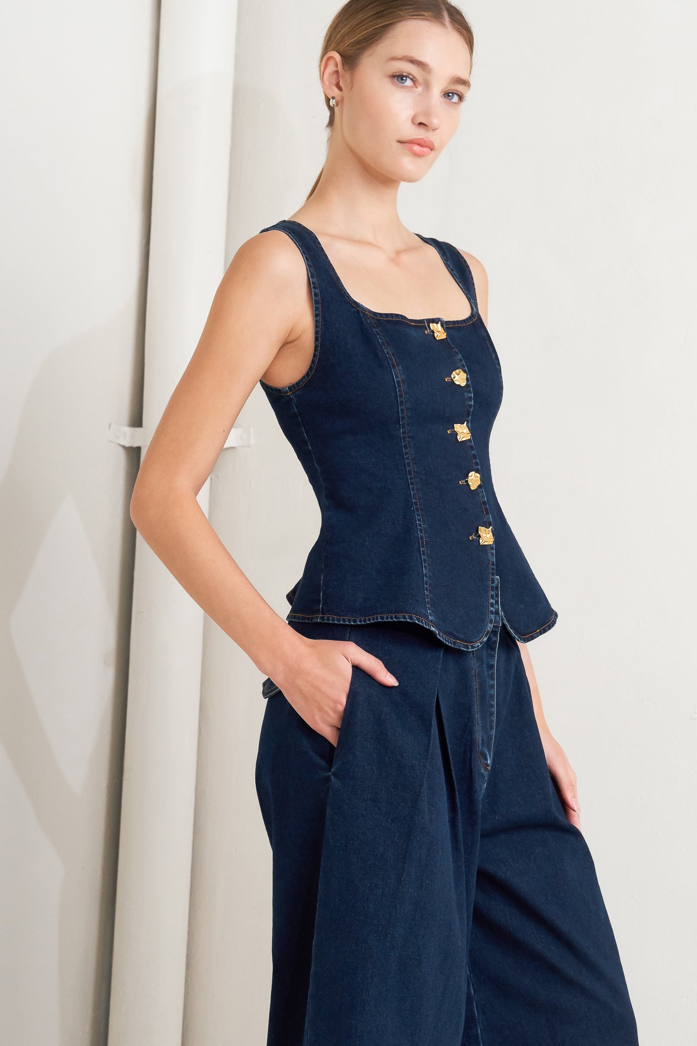 QUIET LUXE DENIM TOP