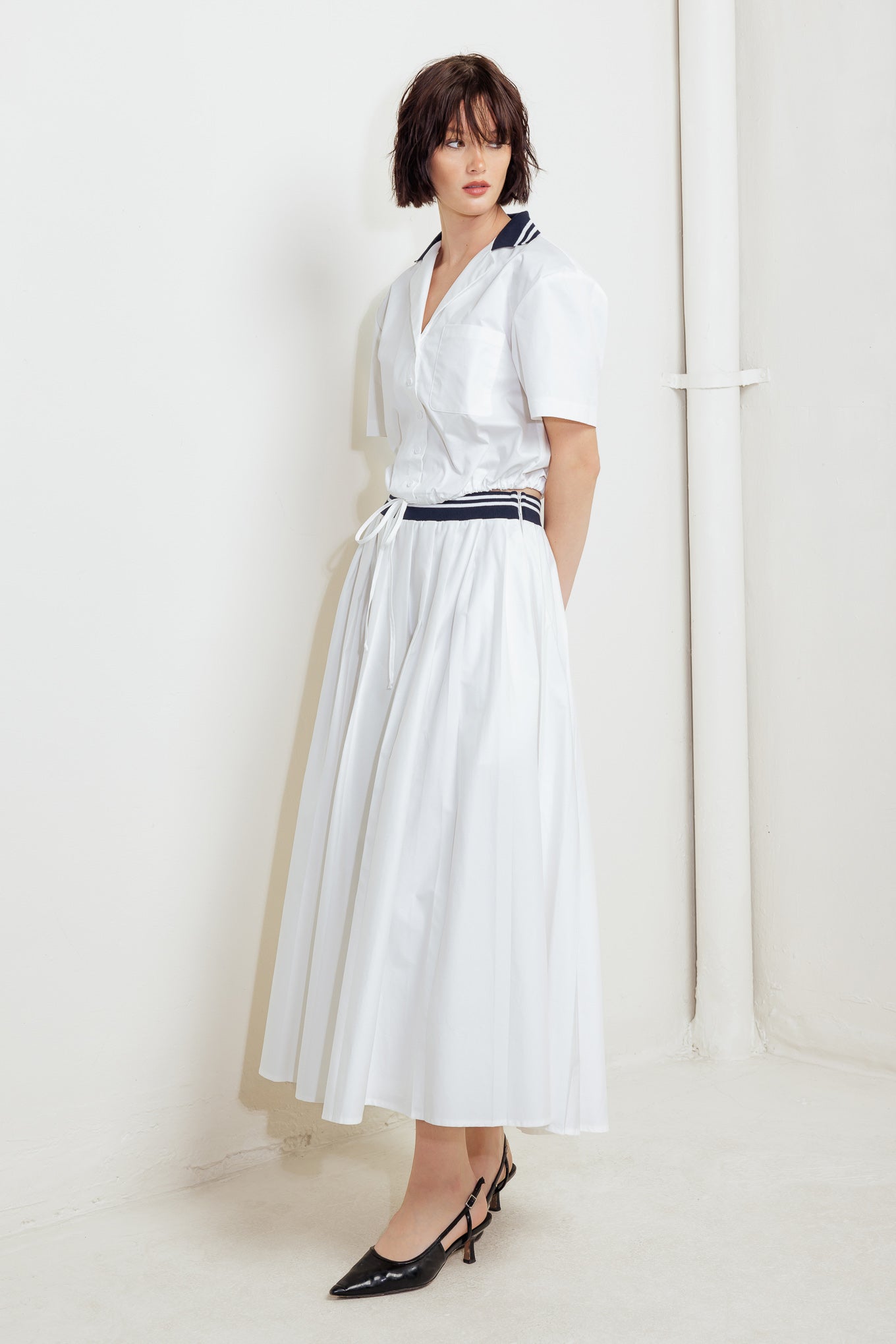 COASTAL COLLAR WOVEN MIDI SKIRT