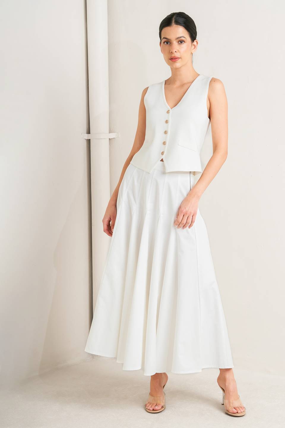PALE FRAME WHITE WOVEN CIRCLE SKIRT