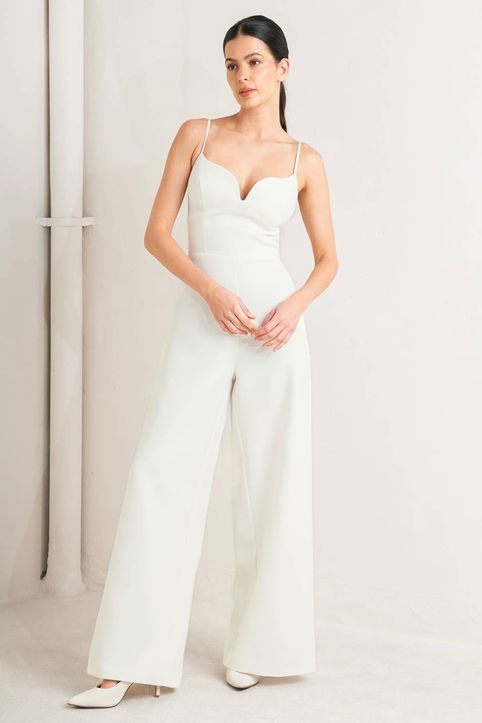 PRISTINE EDGE OFF WHITE WOVEN JUMPSUIT