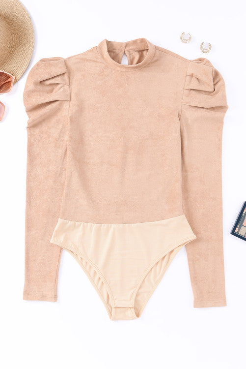 Suede tan bubble sleeve Bodysuit