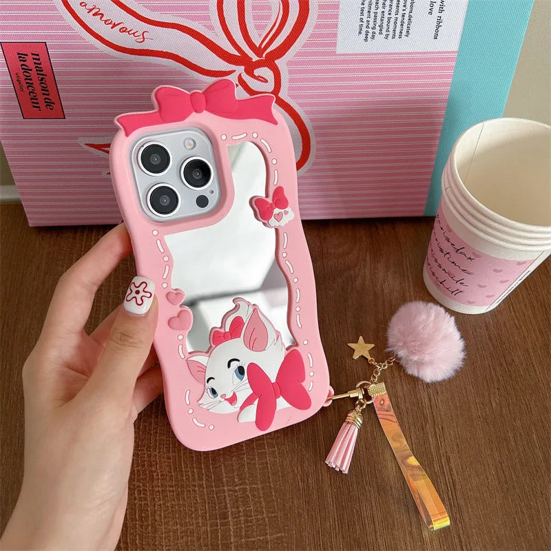Kawaii Cartoon Cat Silicone Mirro Phone Case For iPhone
