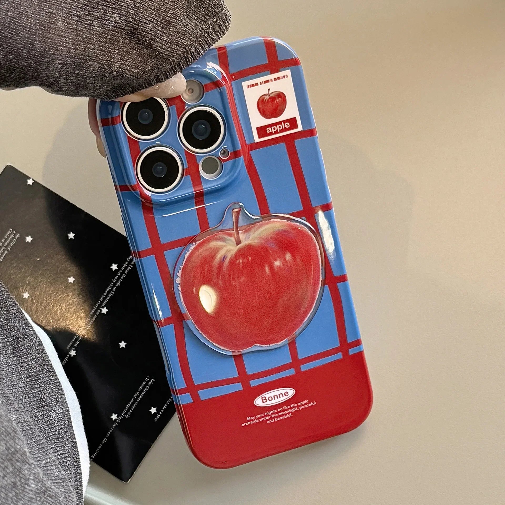 Korean Cute 3D Red Apple Lattice Phone Case With Chain For iPhone