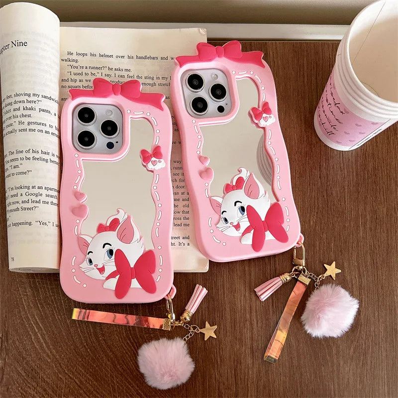 Kawaii Cartoon Cat Silicone Mirro Phone Case For iPhone