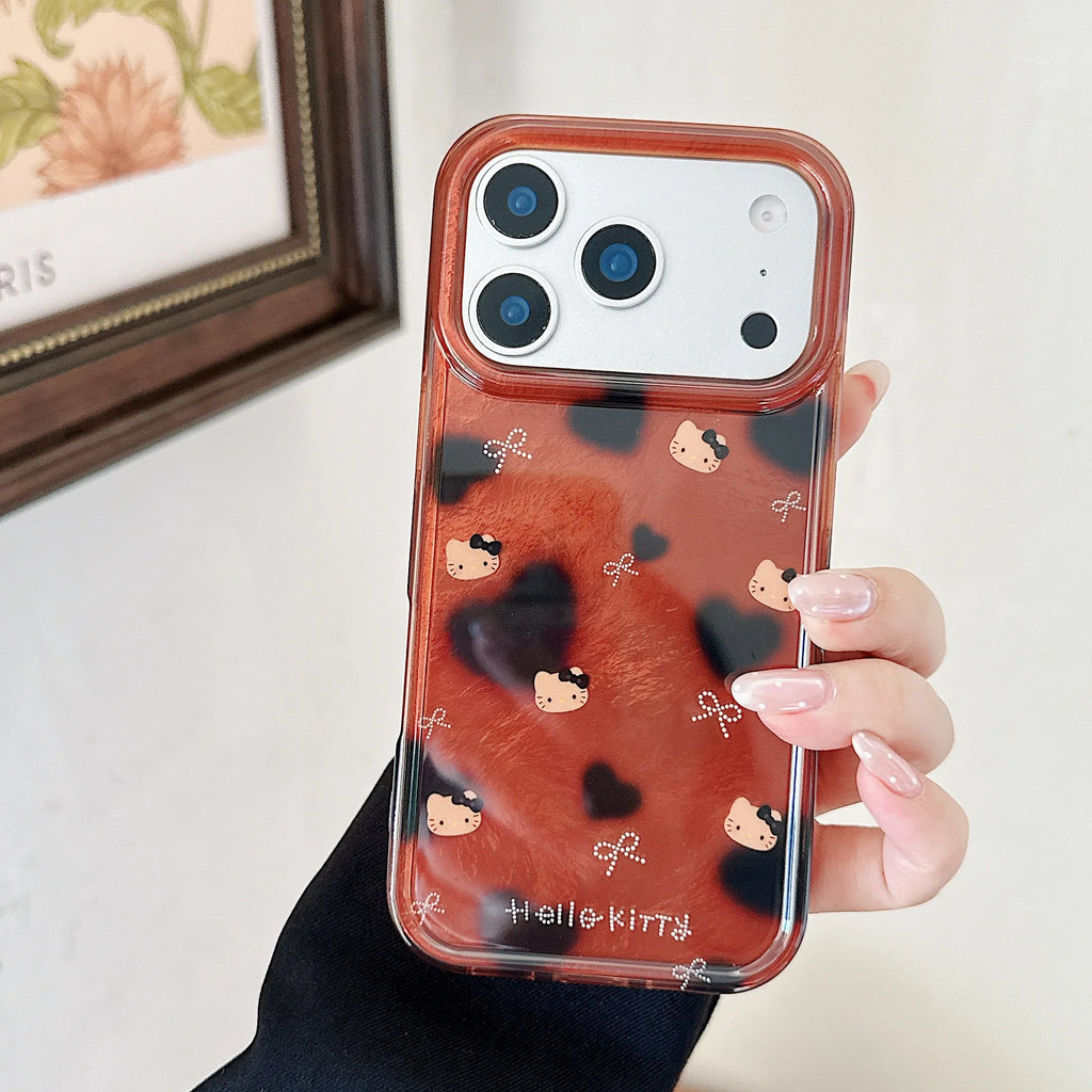 Luxury Cute All Inclusive Brown Bottom Leopard Print Bow Kitty Case Phone  For iPhone