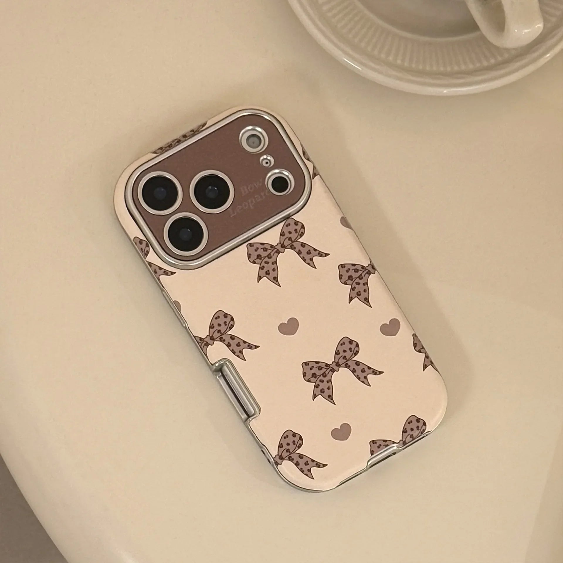 Korean Cute Leopard Print Bowknot Leather Texture Phone Case For iPhone