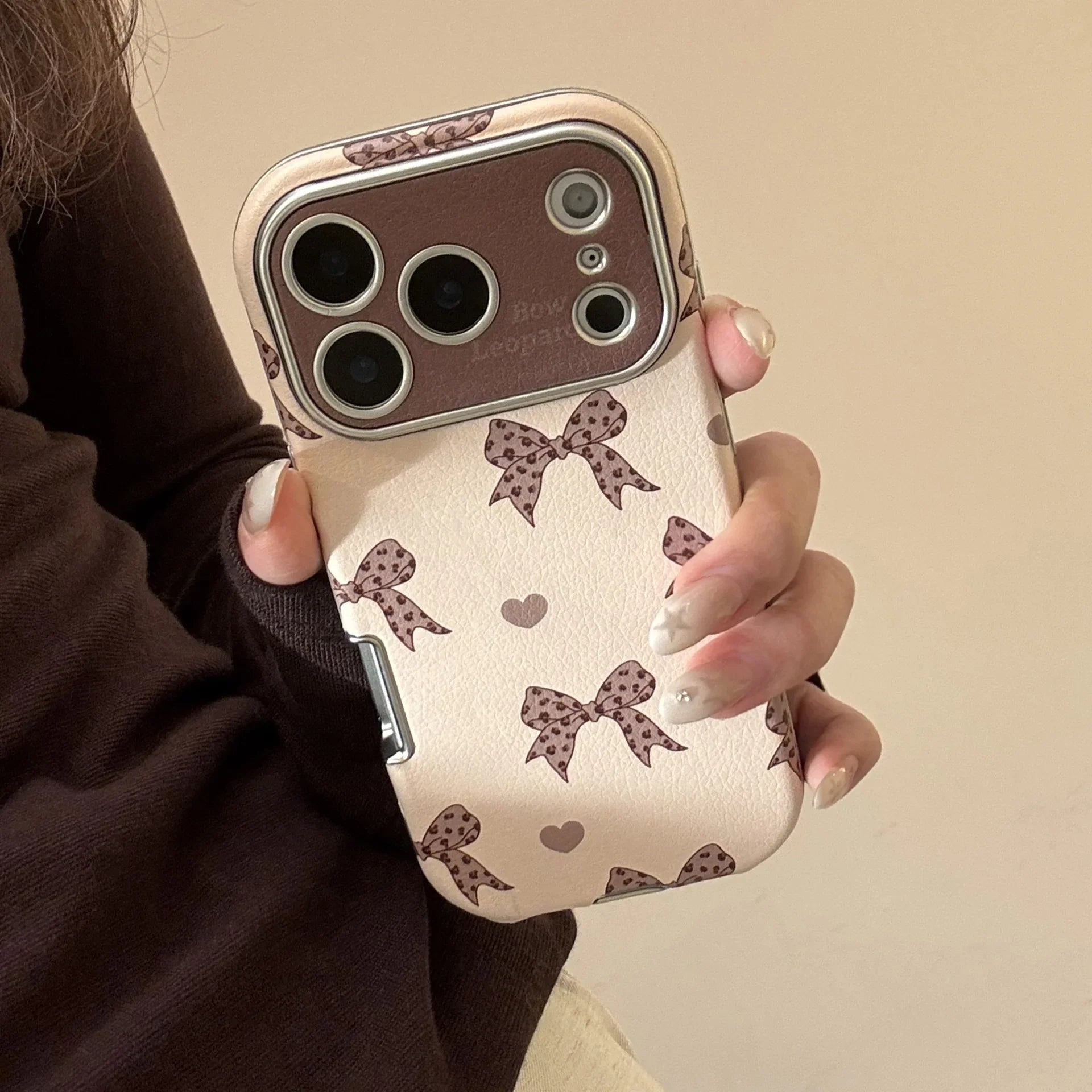 Korean Cute Leopard Print Bowknot Leather Texture Phone Case For iPhone