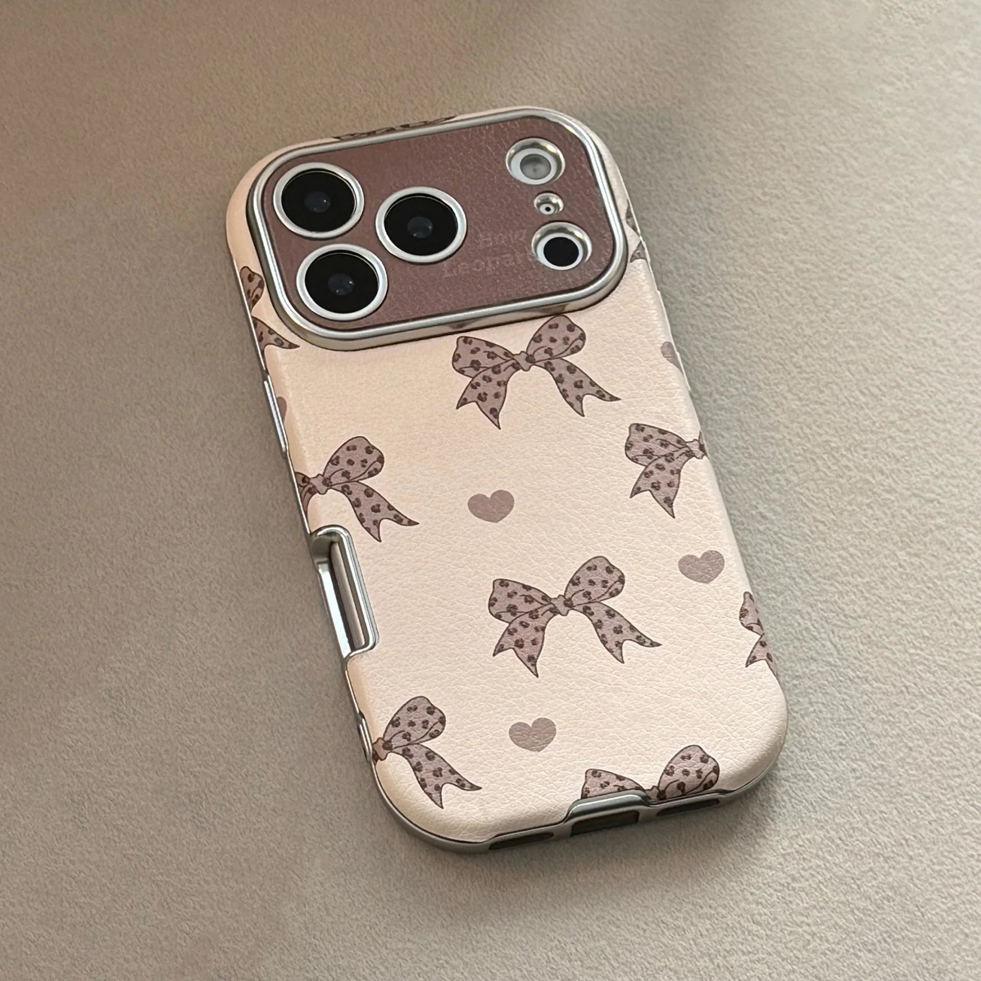 Korean Cute Leopard Print Bowknot Leather Texture Phone Case For iPhone