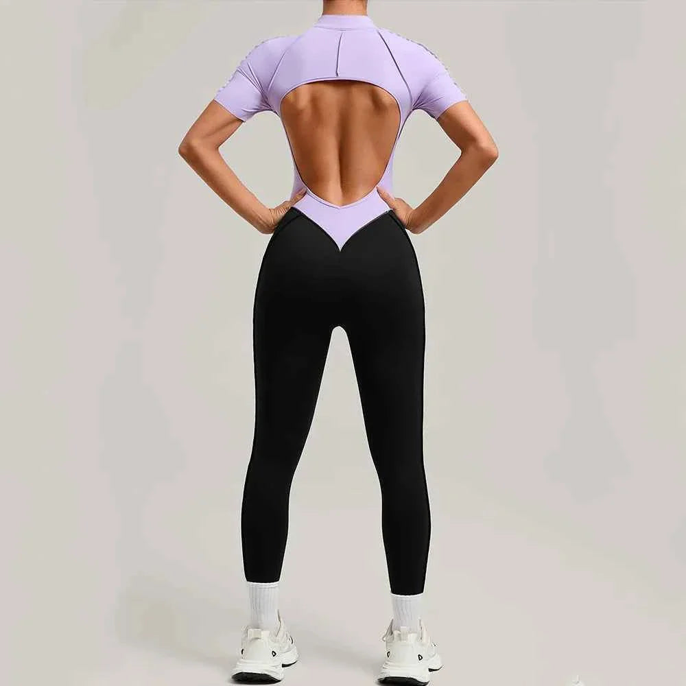 Color Blocked Women's Yoga Jumpsuit Tracksuit