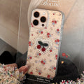 3D Glitter Flowers Lace Cherry Embroidery Phone Case For iPhone