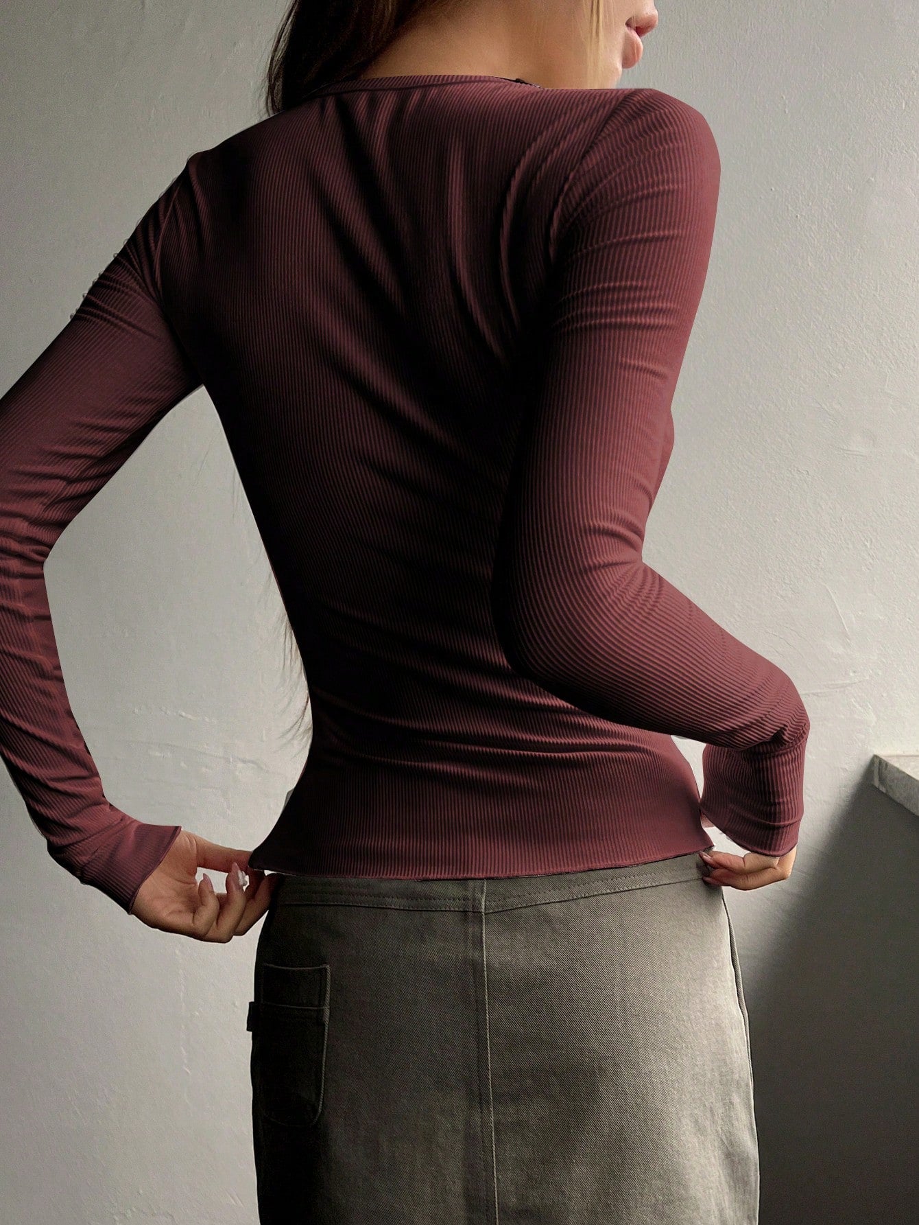 DAZY Half Button Ribbed Knit Tee,Fall Clothes Long Sleeve Women Tops