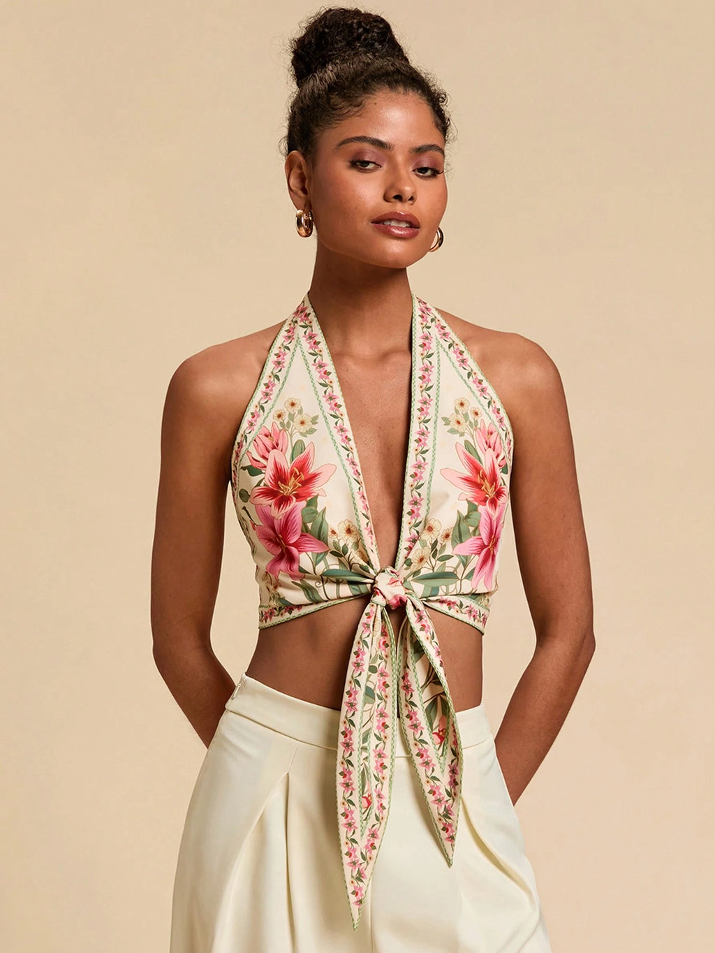 Travachic Women'S Halter Neck Floral Print Sexy Fashion Blouse for Vacation,Summer Outfits for Women,Summer,Vacation Outfits Woman,Summer Tops