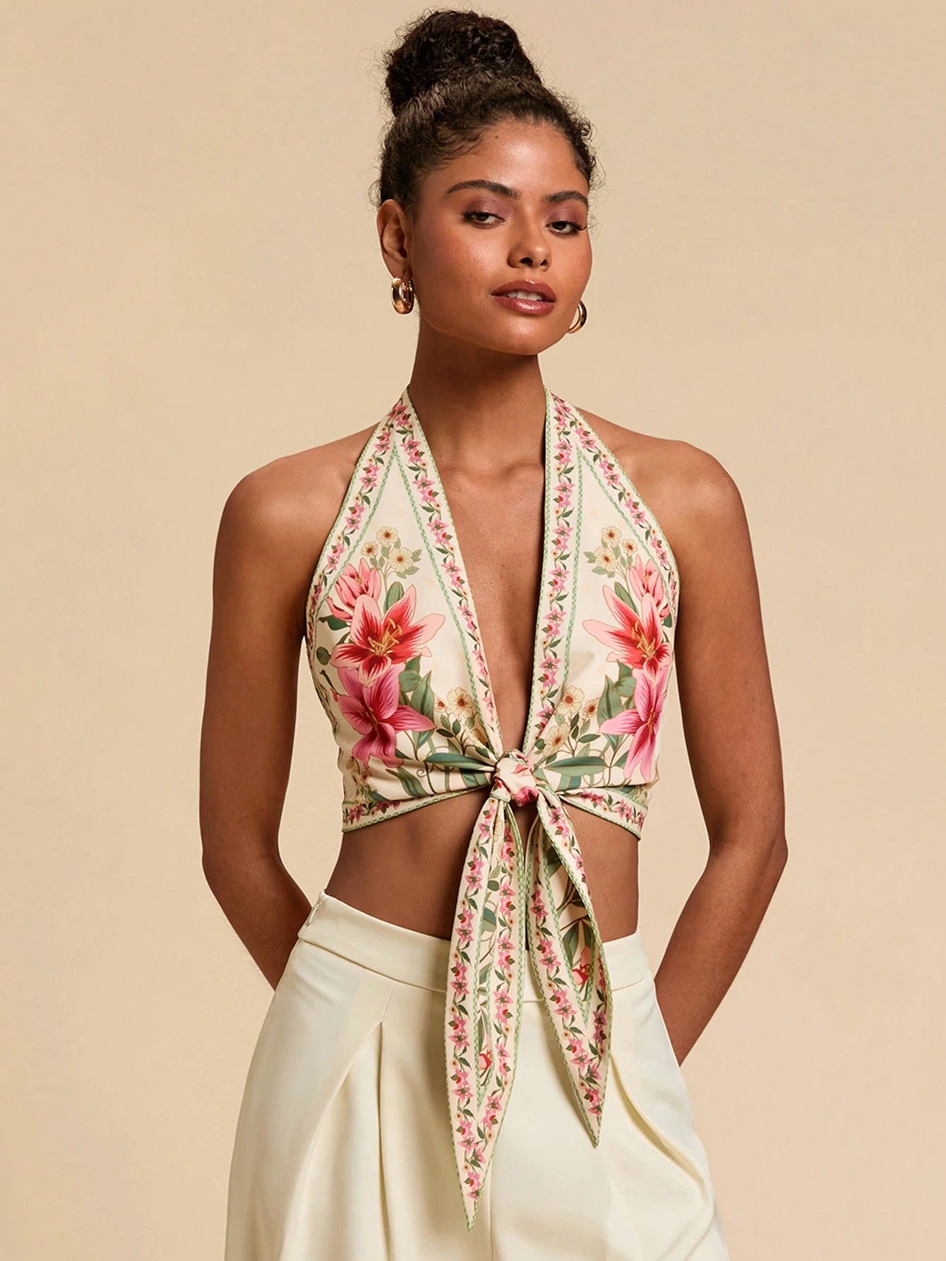 Travachic Women'S Halter Neck Floral Print Sexy Fashion Blouse for Vacation,Summer Outfits for Women,Summer,Vacation Outfits Woman,Summer Tops