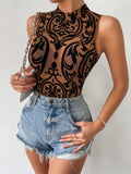 Rafferiza Baroque Print Mock Neck Bodysuit without Lingerie Set