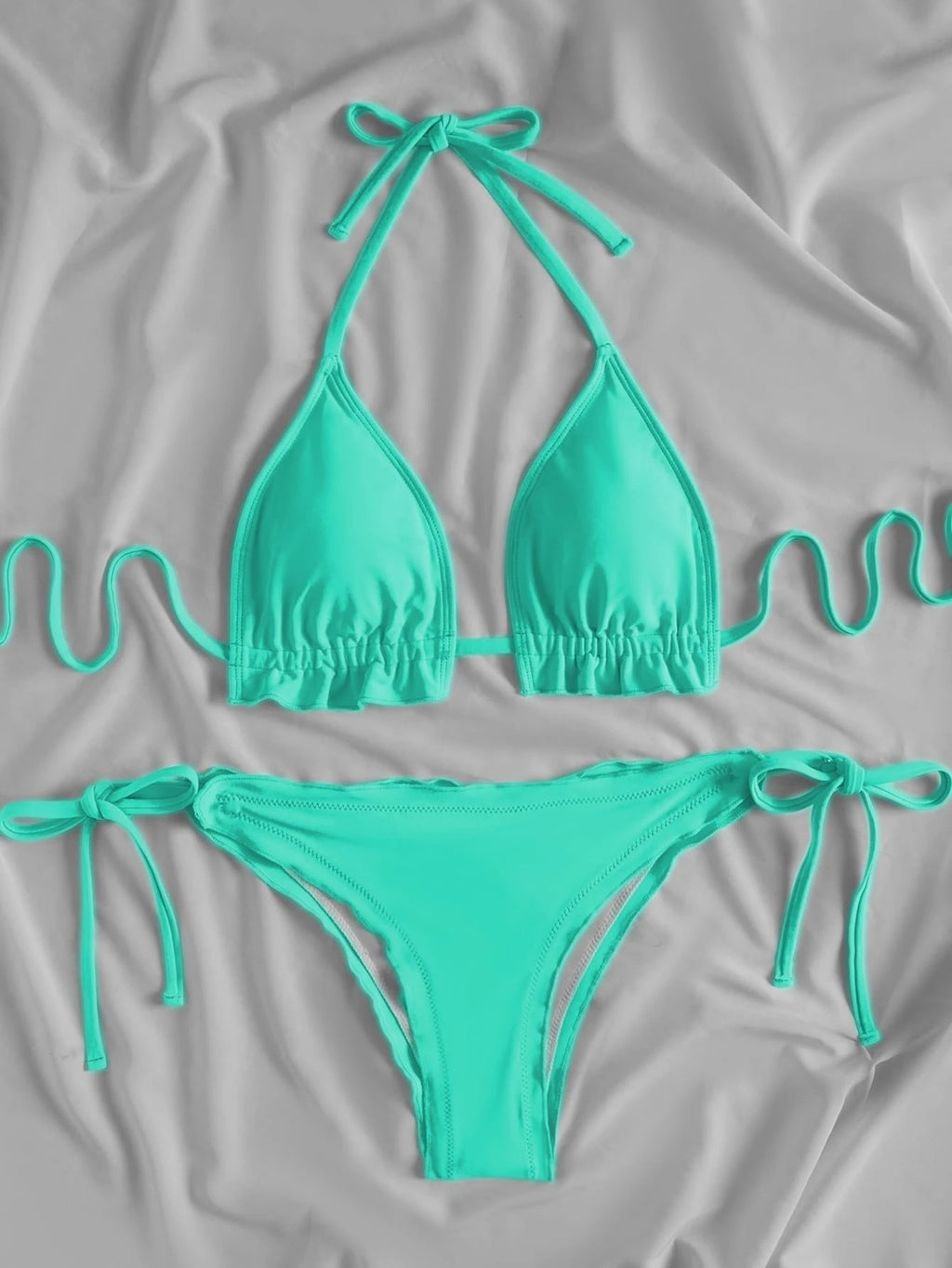 Swim Summer Beach Frill Triangle Tie Side Bikini Set