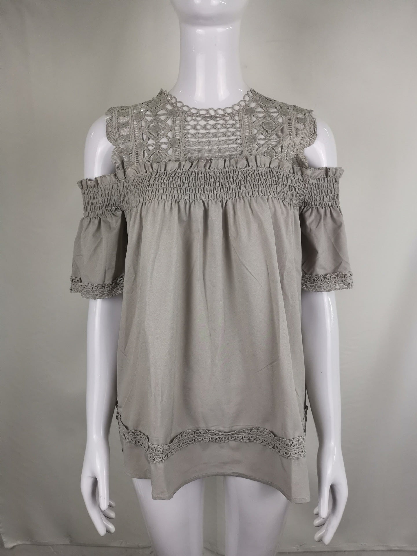 Off-shoulder Hollow-out Three-quarter Sleeve Shirt