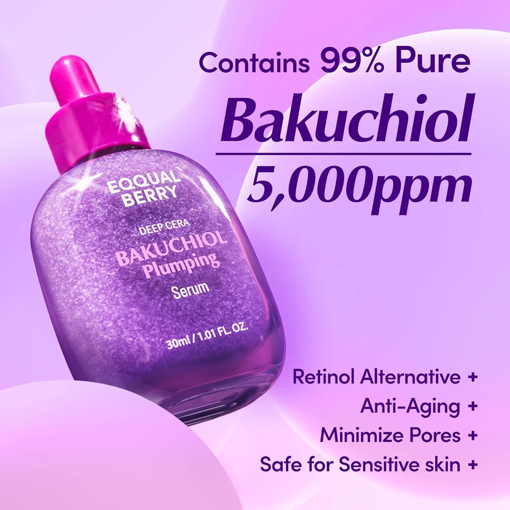 Bakuchiol Plumping Face Serum - Retinol Natural Alternative for Sensitive Skin, with Niacinamide & Hyaluronic Acid, Pore & Wrinkle Korean Skin Care (1.01Oz / 30Ml)