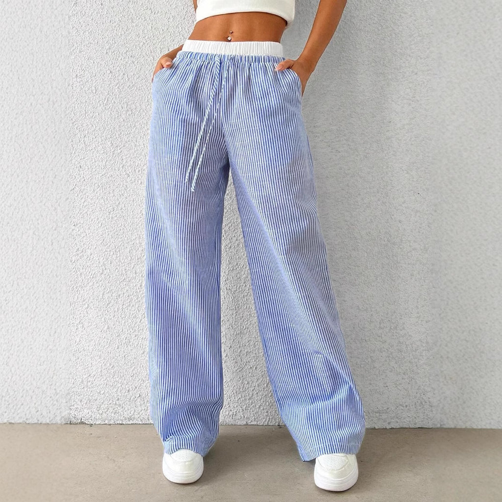 Casual Fashion Womens Striped Wide-Leg Floor-Length Pants
