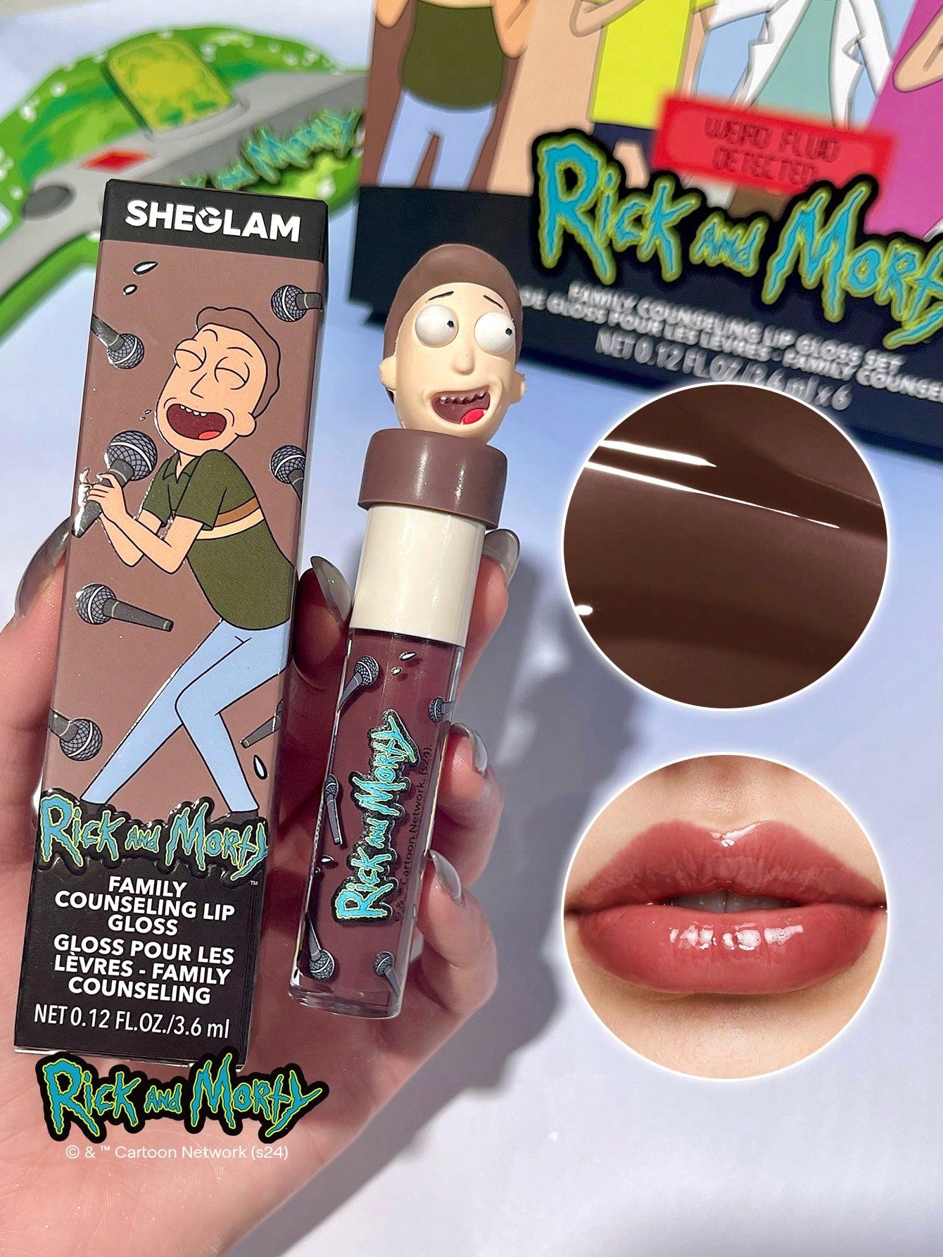Rick and Morty X SHEGLAM Family Counseling Lip Gloss-Jerry Moisturizing Brown High Shine Liquid Lipstick Vegan Fragrance-Free Non-Sticky Instant Volumising Lip Glaze Suitable for People with Dry Lips Lip Makeup Lip Combo Brand Beauty Makeup Face Paint Cos