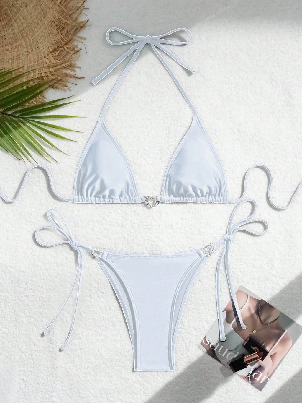 Swim Vcay 2Pcs Halter Tie Bikini Set, Crop Top and Bottoms