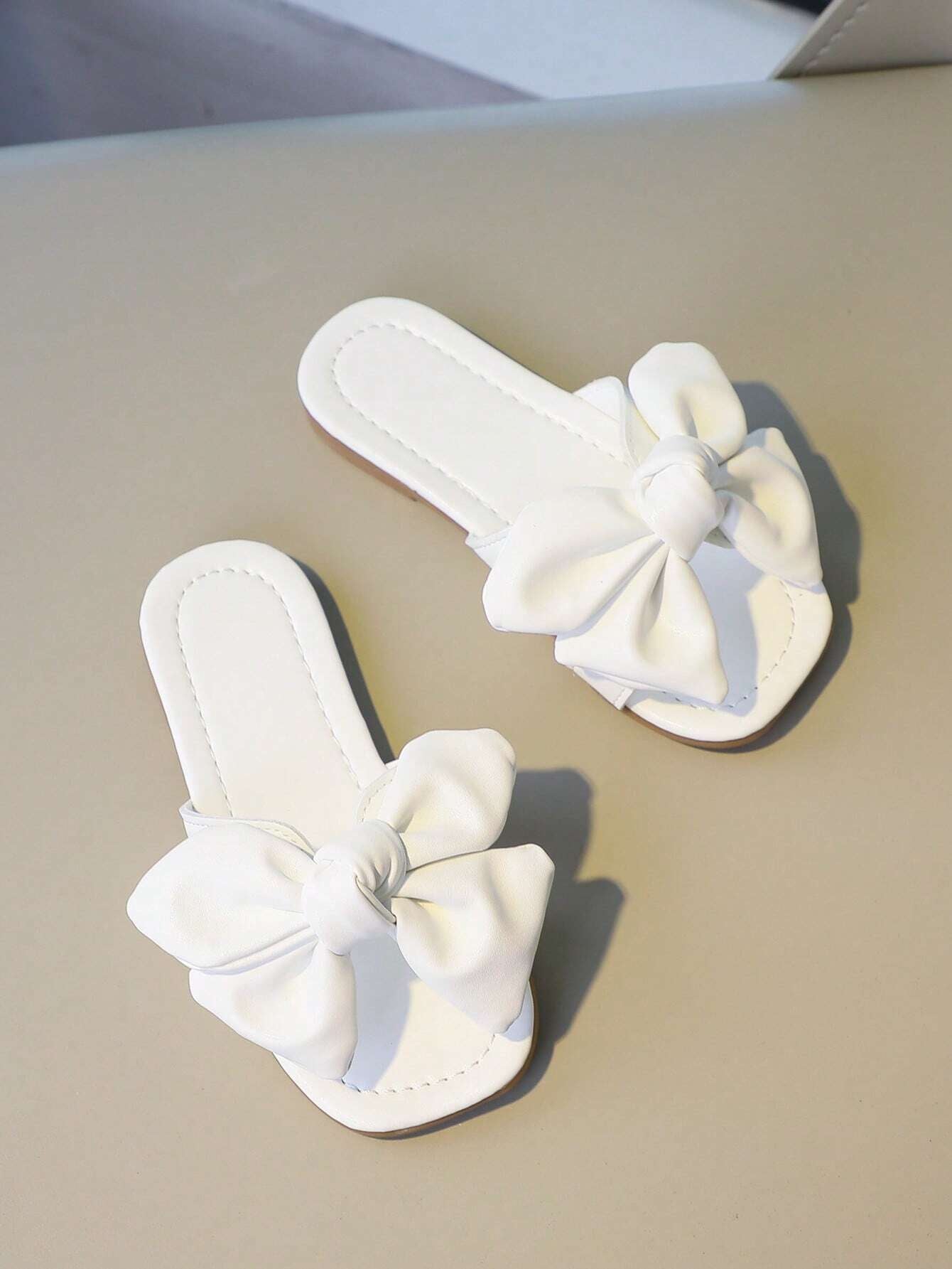Girls Plain Bow Decor Comfortable Non-Slip Open Toe Slippers for Summer
