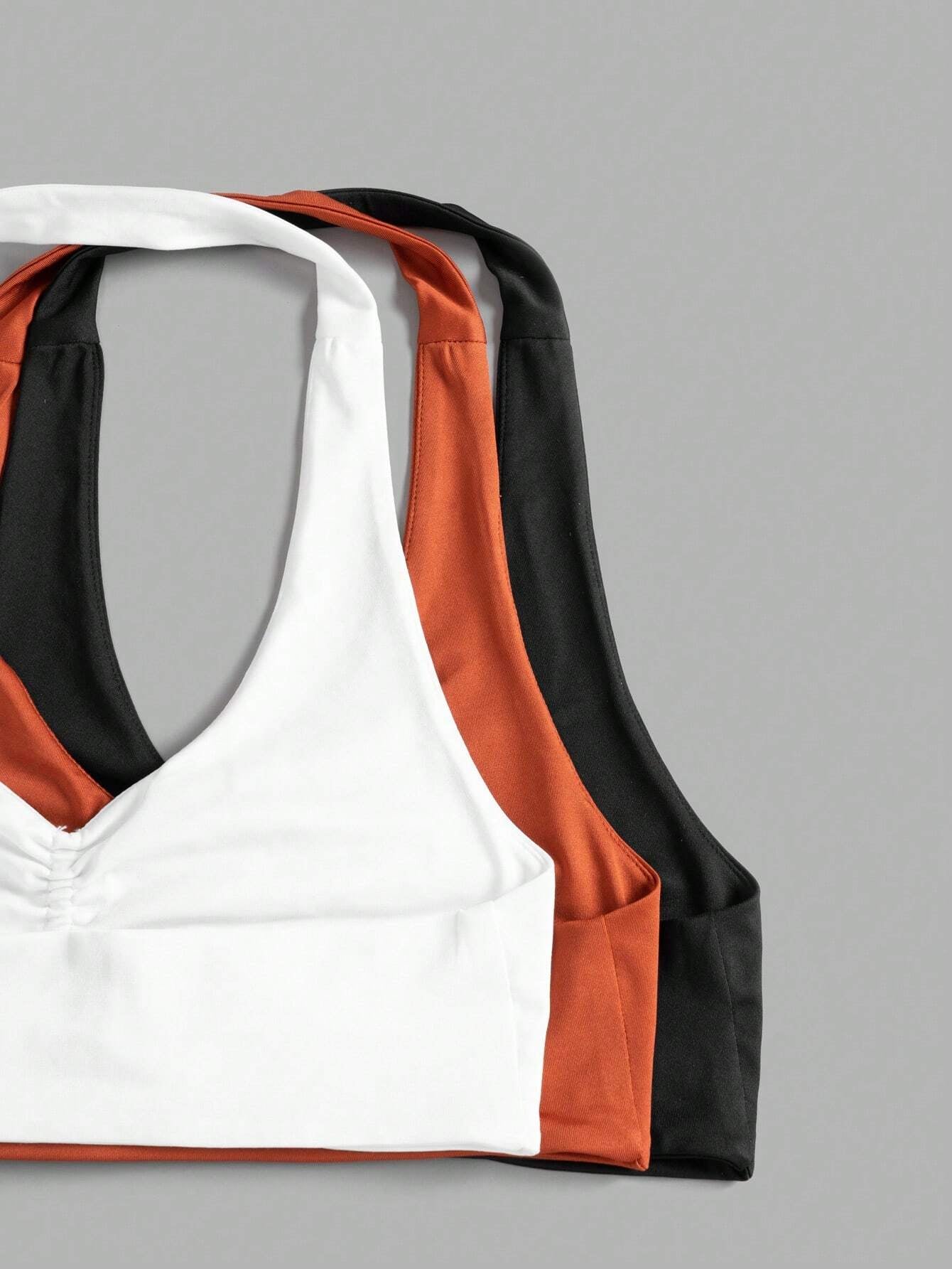 Easithlete 3PCS Letter Graphic Cut Out Back Sports Tee Workout Cami Top