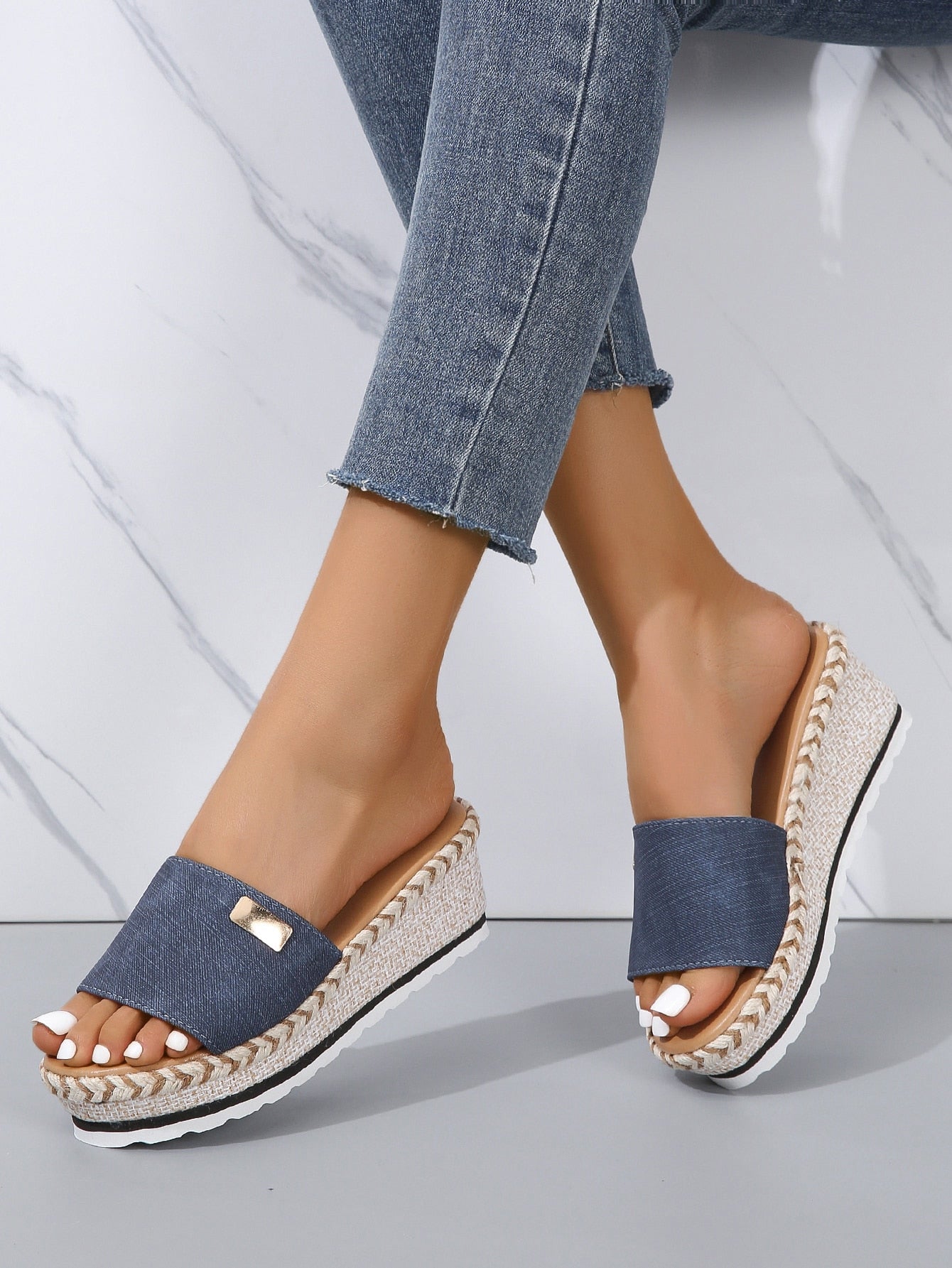 Women Single Band Sandals, Vacation Outdoor Wedge Slide Sandals