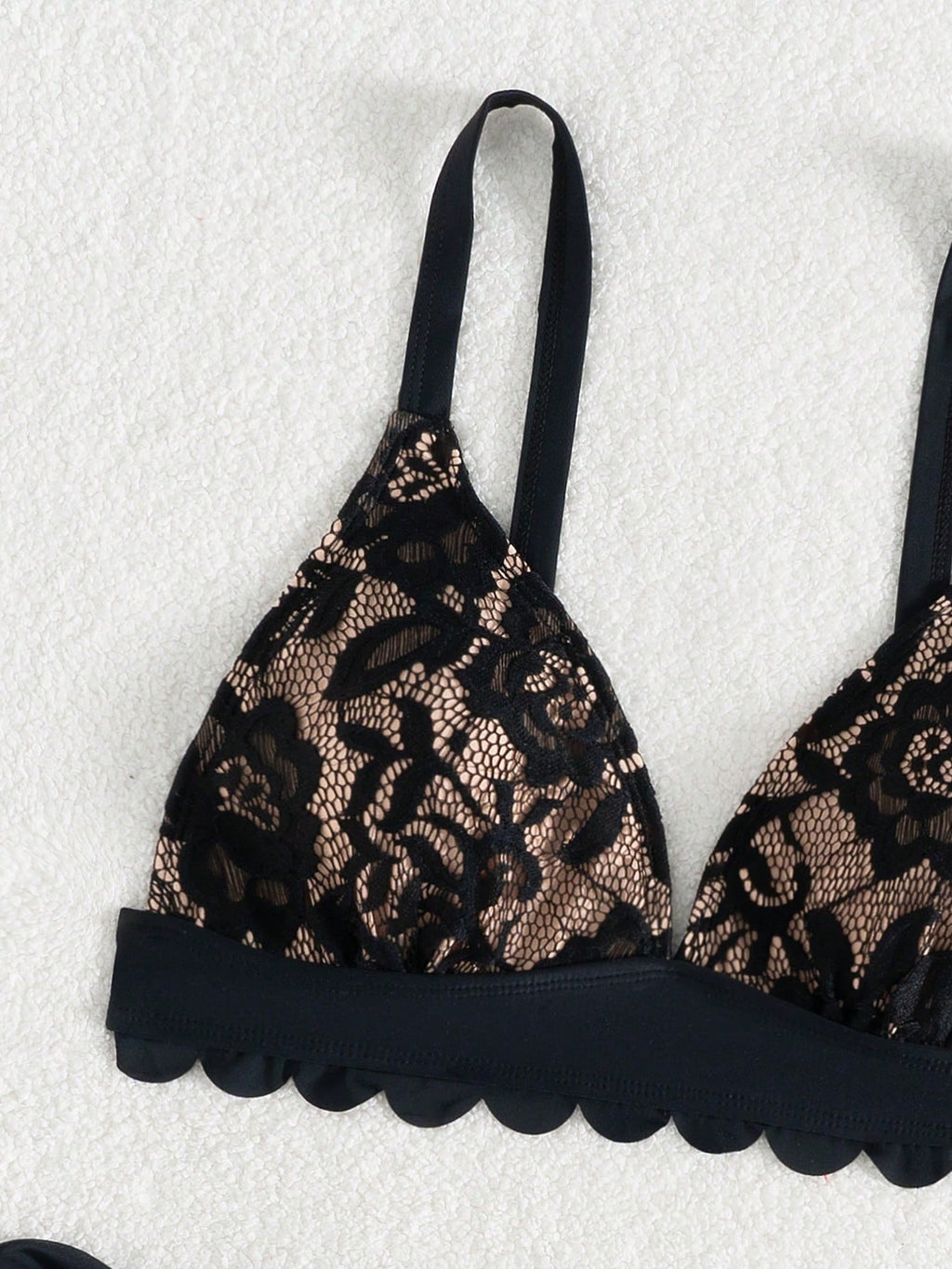 Swim Vcay 2Pcs Women Beach Outfits - Lace Shell Trim Spaghetti Strap Tie-Up Bikini Set for Summer Beach Vacation