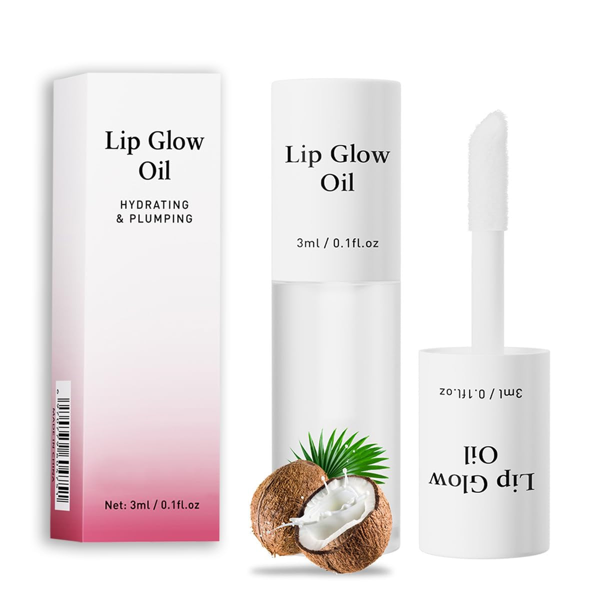 Korean Lip Oil - Fruity Flavor Lip Glow Oil, Moisturizing Hydrating & Nourishing Non-Stick Cup Transparent Plumping Lip Gloss for Dry Lips & Lip Care (07#Coconut)