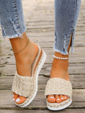 2024 New Style Women Apricot Woven Rope Wedge Platform Sandals with Ankle Strap