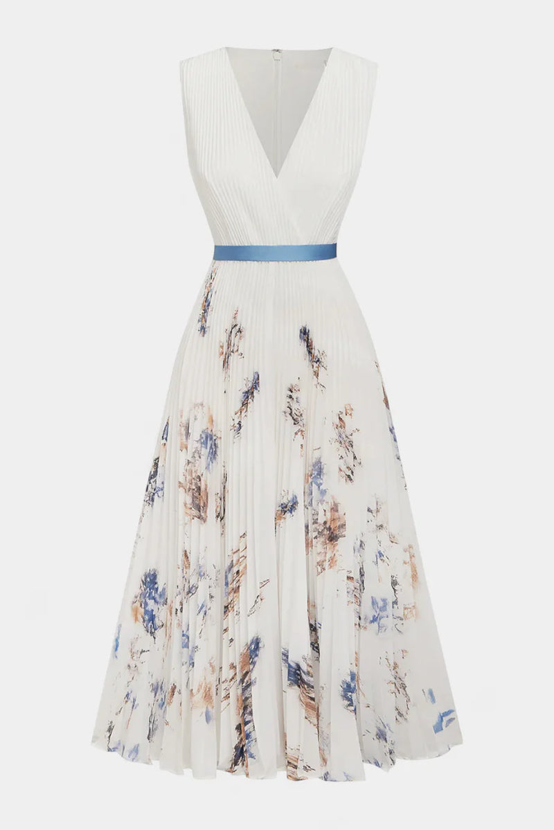 Elise Μίντι Αμάνικο Πλισέ Φόρεμα Με Floral Print