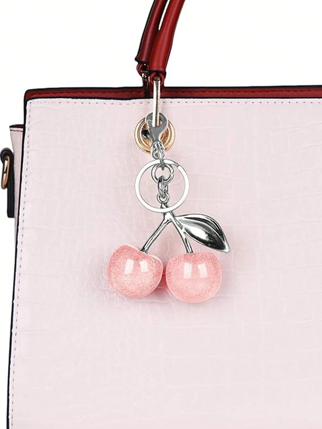 1Pc Cherry Shaped Keychain Bag Charm - Car Cherry Accessory Keyring, Women'S Christmas/Valentine'S Day Gift (Size: 4.3In/10.92Cm X 2.6In/6.6Cm, Cherry Size: 1.18In/3Cm)
