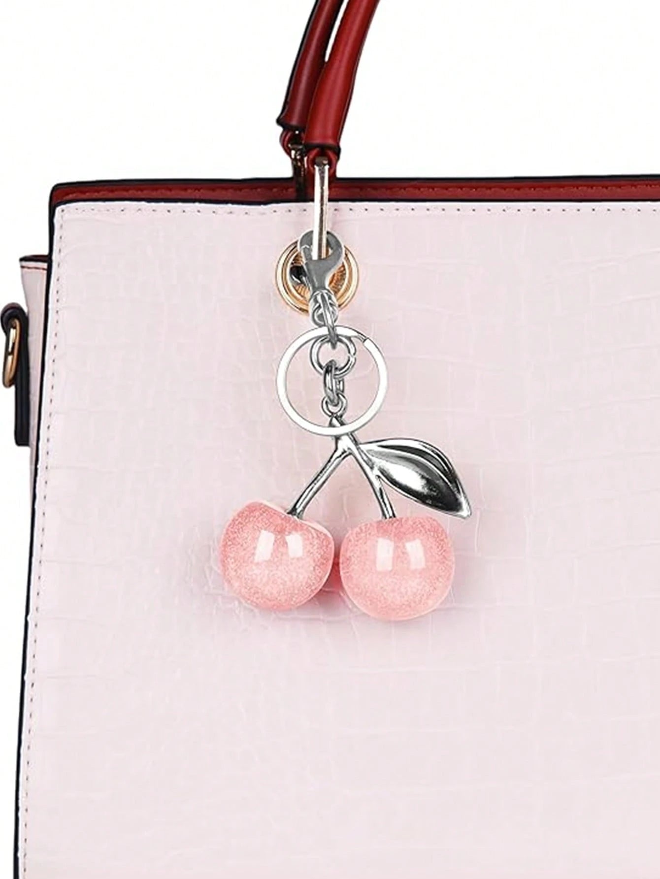 1Pc Cherry Shaped Keychain Bag Charm - Car Cherry Accessory Keyring, Women'S Christmas/Valentine'S Day Gift (Size: 4.3In/10.92Cm X 2.6In/6.6Cm, Cherry Size: 1.18In/3Cm)