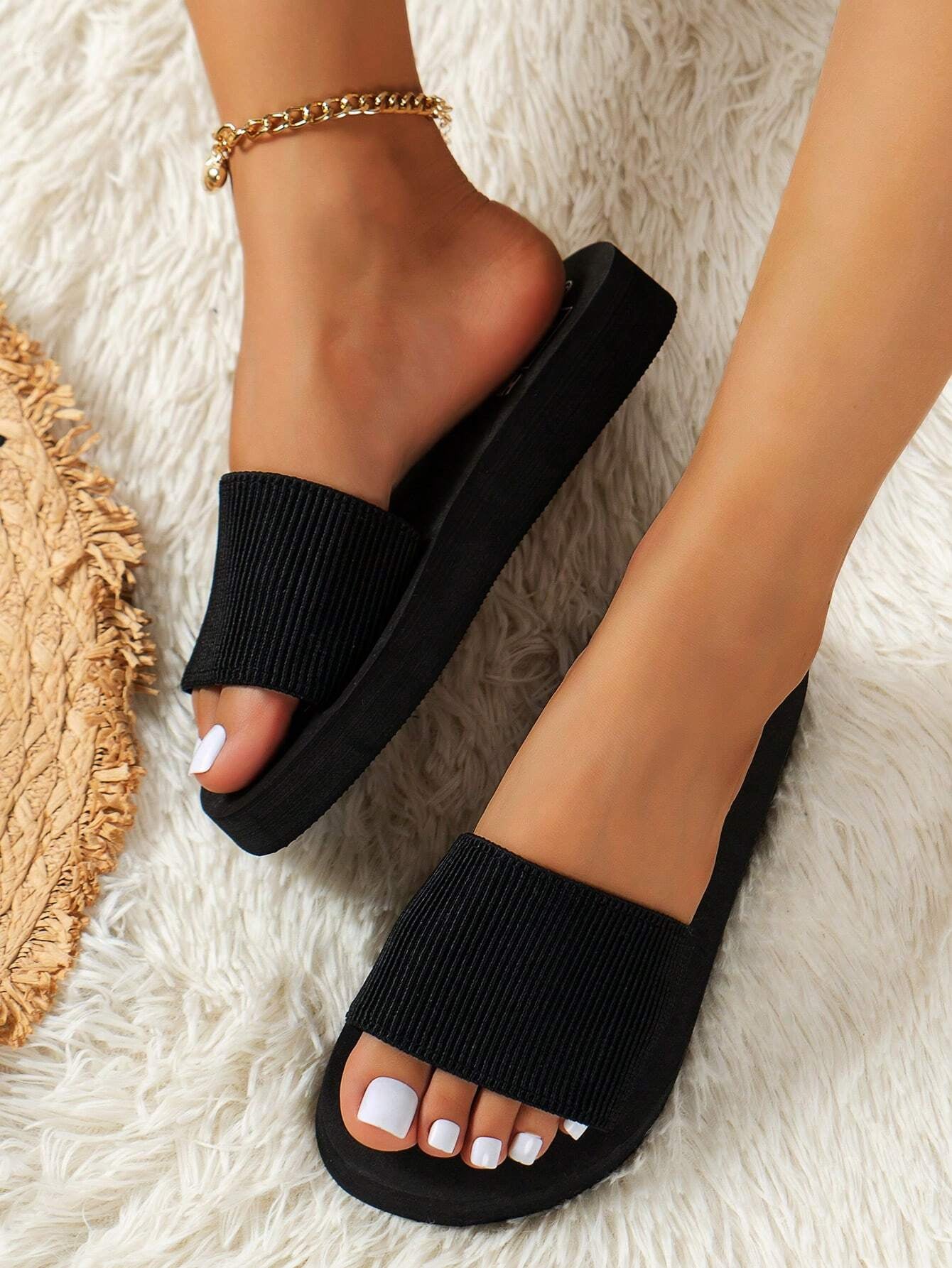 Elastic Band Casual Slippers for Women/Men, Eva Plastic Beach Slides, Lightweight & Comfortable, Simple & Stylish Flat Open Toe Slippers