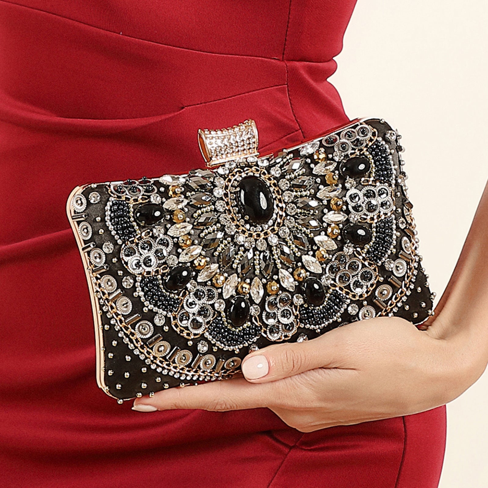 Retro Pearl Embroidery Dinner Bag Handmade Beaded Women's Hand-held