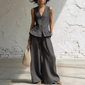 Retro Bohemian Style Ruffled Cotton-Linen Two-Piece Set