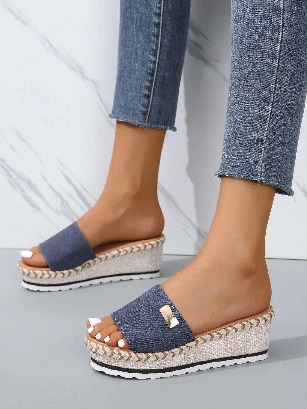 Women Single Band Sandals, Vacation Outdoor Wedge Slide Sandals