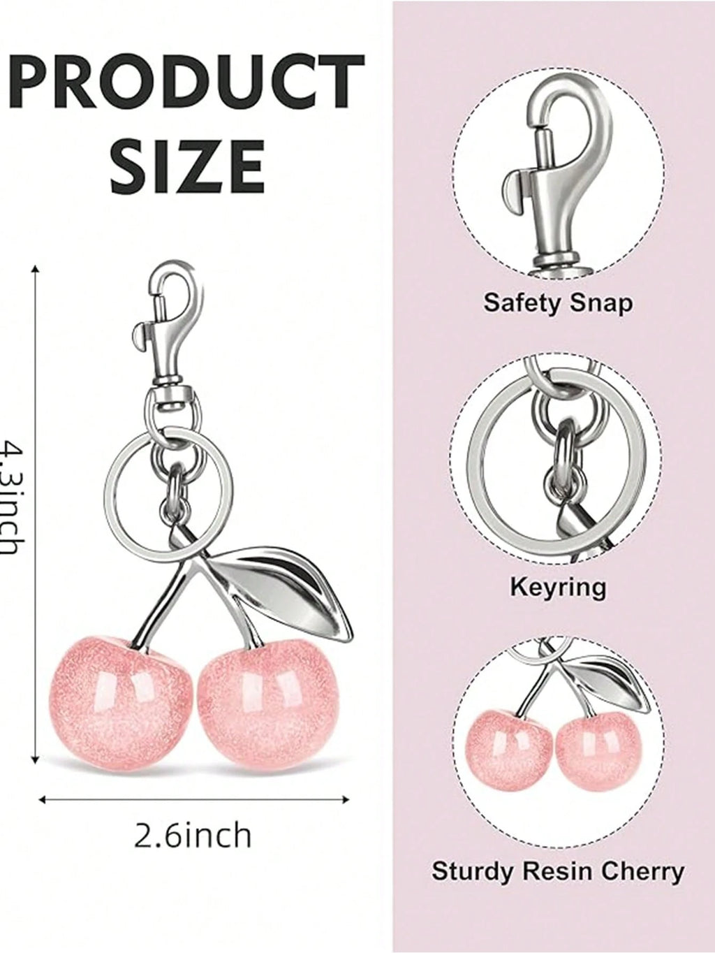 1Pc Cherry Shaped Keychain Bag Charm - Car Cherry Accessory Keyring, Women'S Christmas/Valentine'S Day Gift (Size: 4.3In/10.92Cm X 2.6In/6.6Cm, Cherry Size: 1.18In/3Cm)