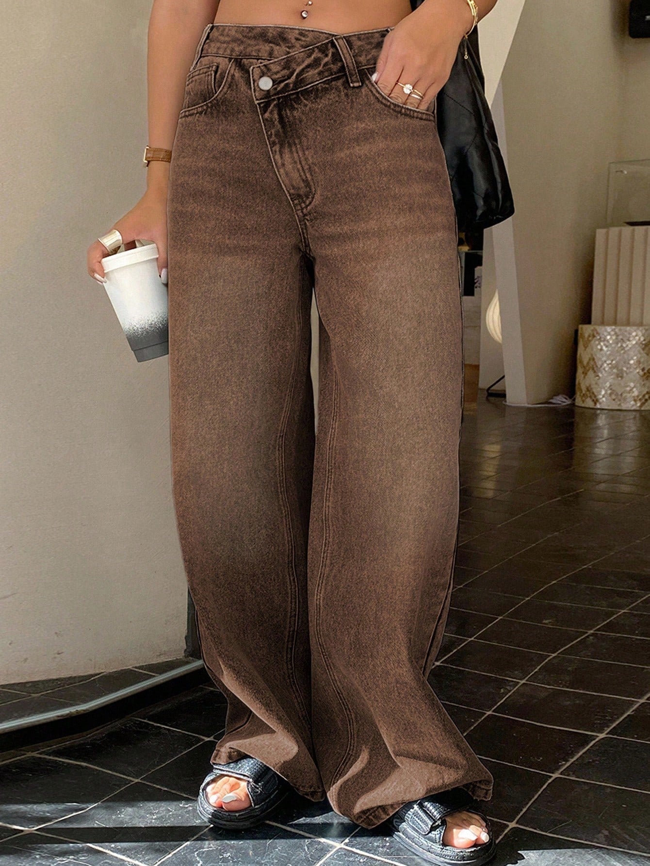 DAZY Women'S Low-Waist Design Waistband Straight-Leg Jeans Low Rise Jeans Y2K