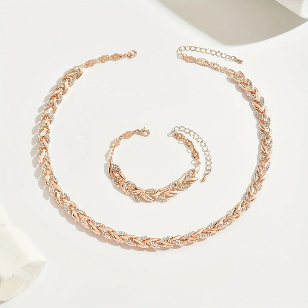 Vivette | Elegant Linked Leaf Necklace Set